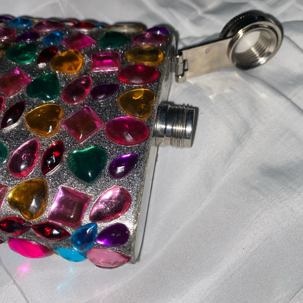 Flask Pocket Flask Liquor Stainless Steel Screw Cap Beaded Multi color Hearts - Picture 4 of 11